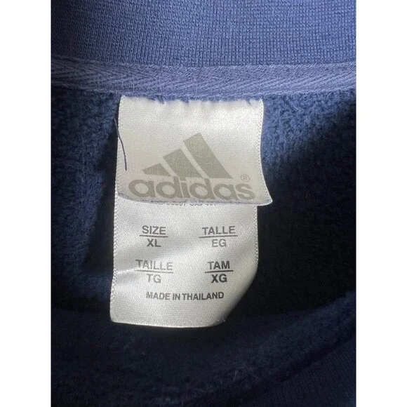 Adidas Fleece Lined Crewneck Long Sleeve Pullover Navy Blue Sweatshirt - Size XL - Picture 3 of 6